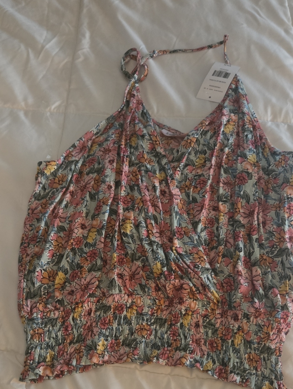 Floral Wrap Halter Camisole in Pink and Yellow